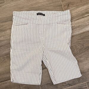 Hilary Radley White Shorts with Navy Pinstripes